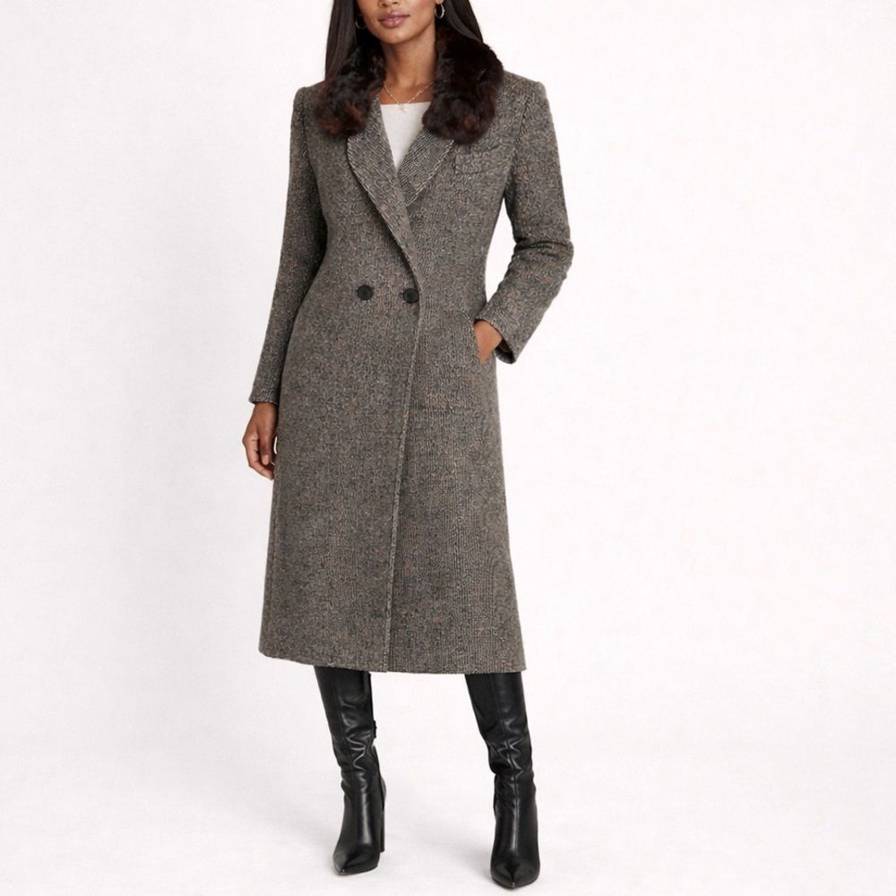 Cassidy Vintage Double Breasted Fur Collar Wool Coat